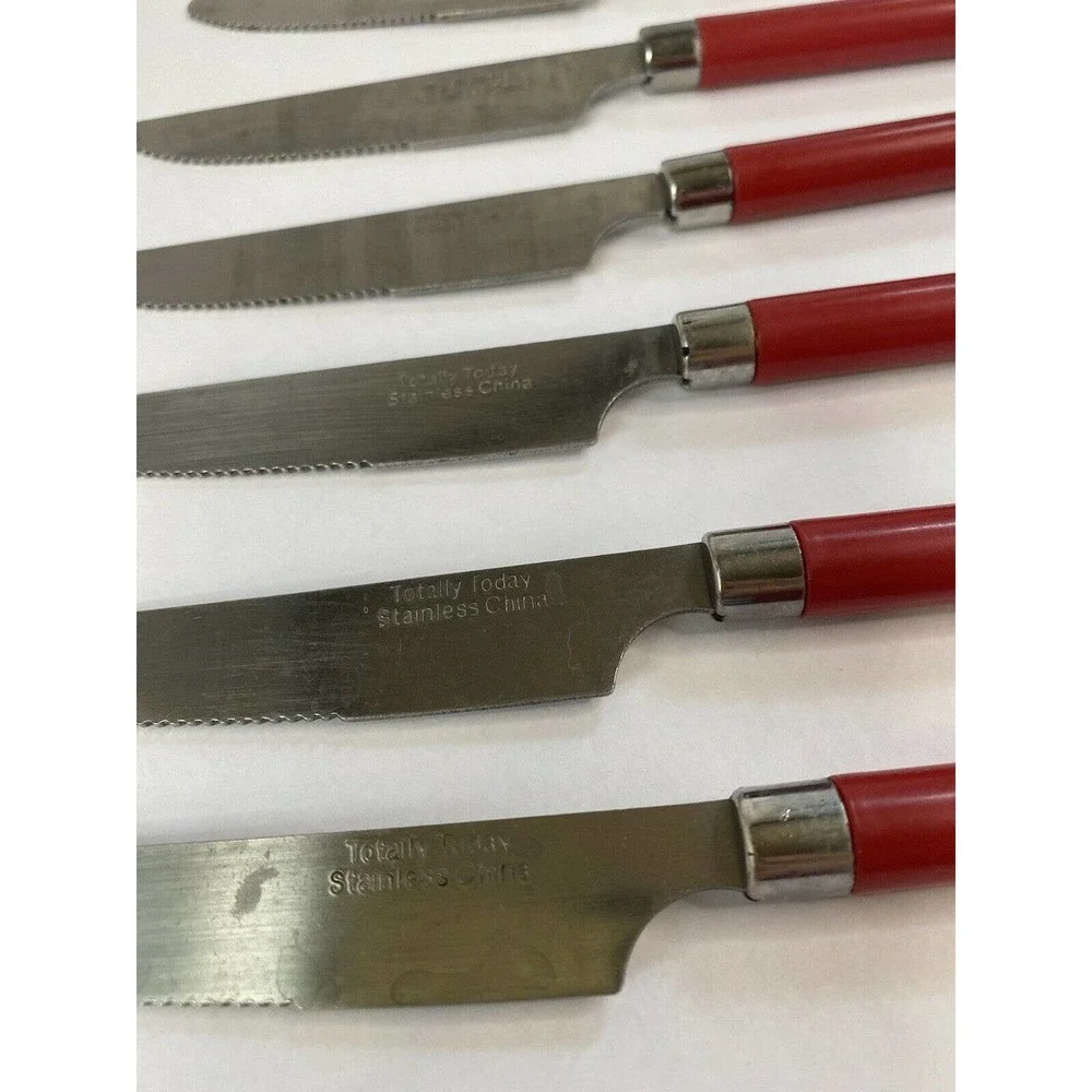 Totally Today RED Plastic Handle Stainless Flatware - Six pieces Butter Knifers